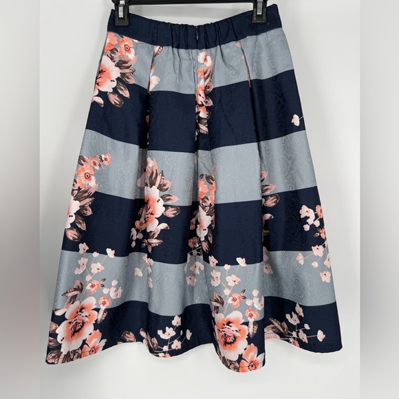 CHICWISH BOX PLEATED SKIRT NAVY PINK AND SILVER STRIPES WITH BACK ZIPPER - Picture 2 of 5